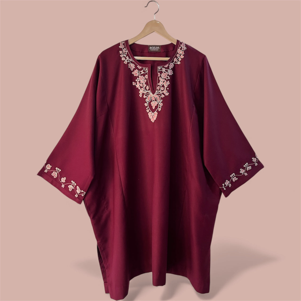 Maroon Hand Embroidered Pheran