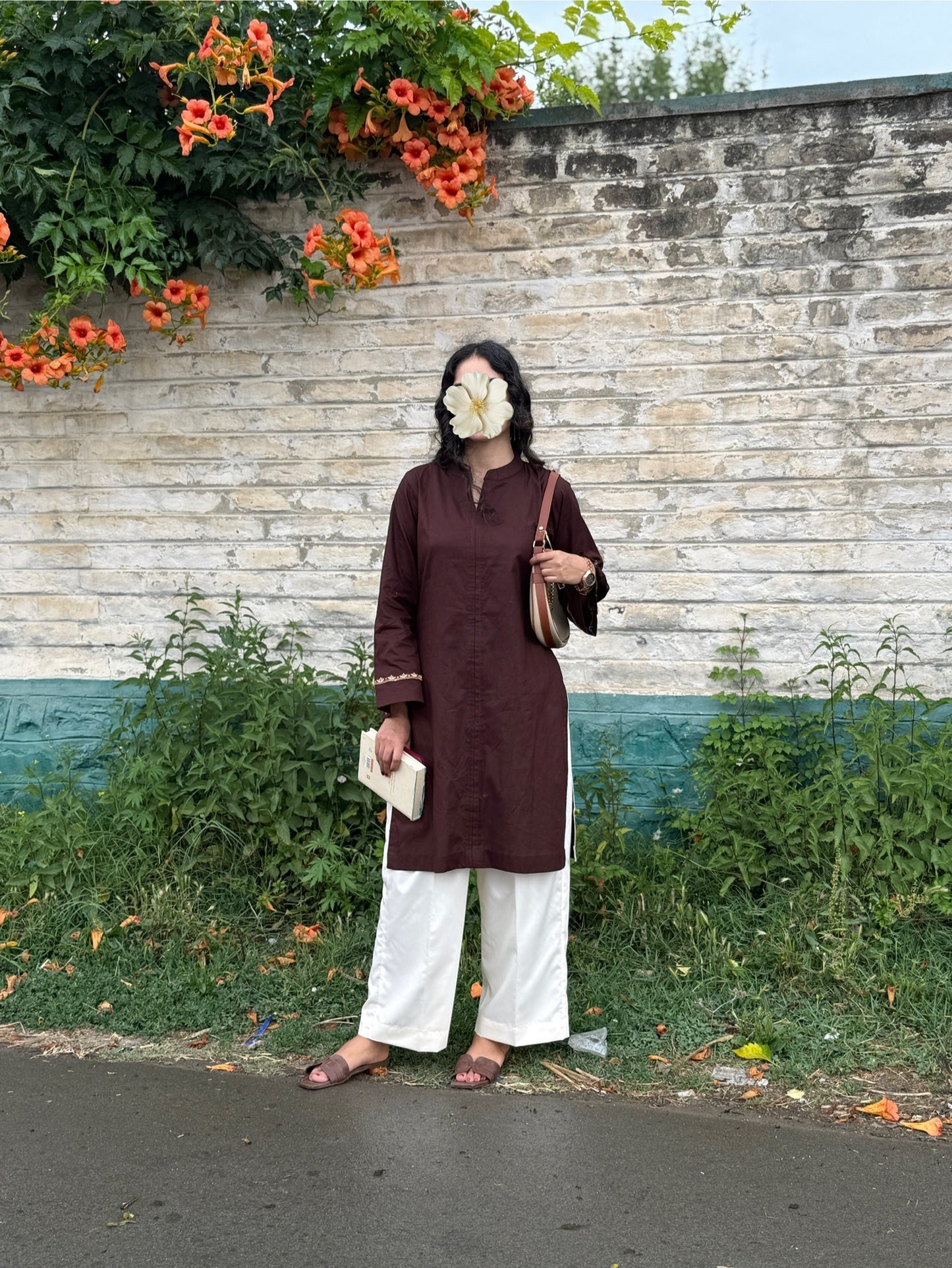 Oversized Brown Cotton Suit