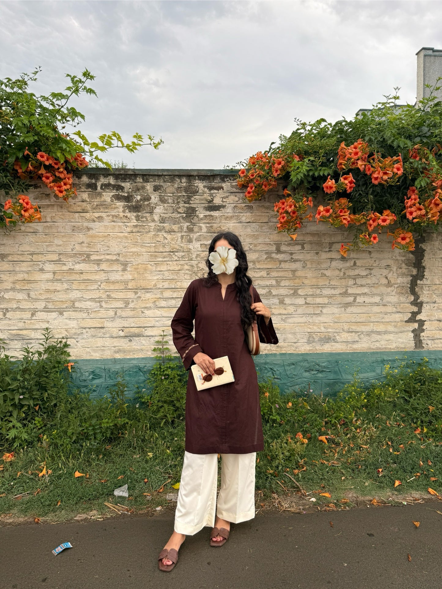 Oversized Brown Cotton Suit