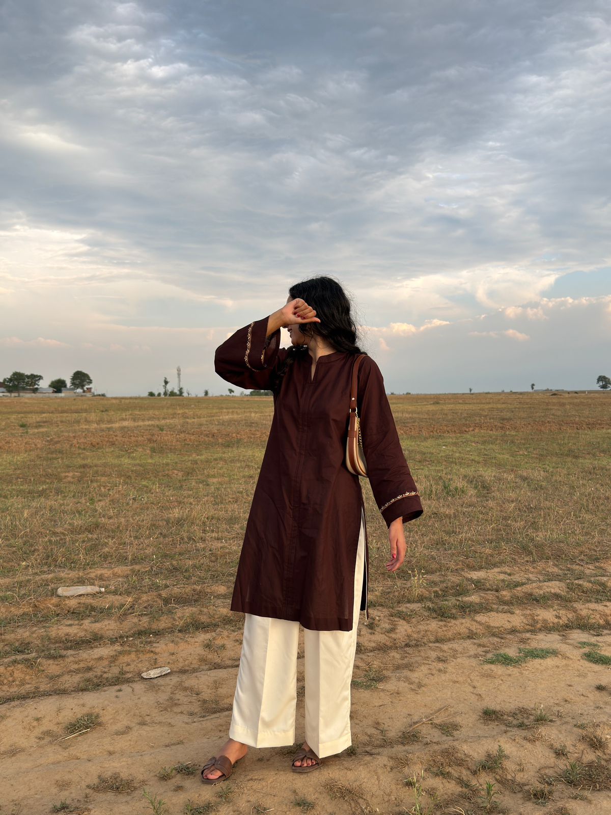Oversized Brown Cotton Suit