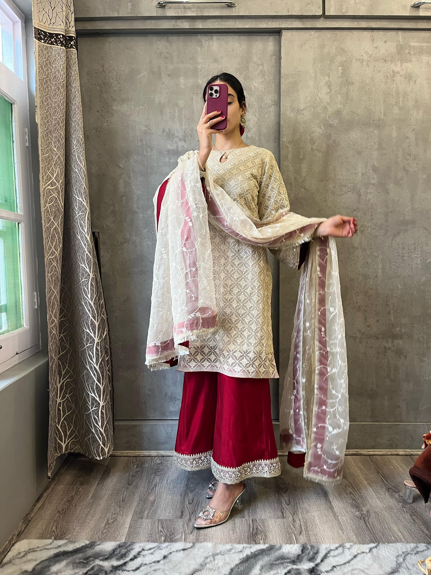 Sequined Chikankari Festive Suit