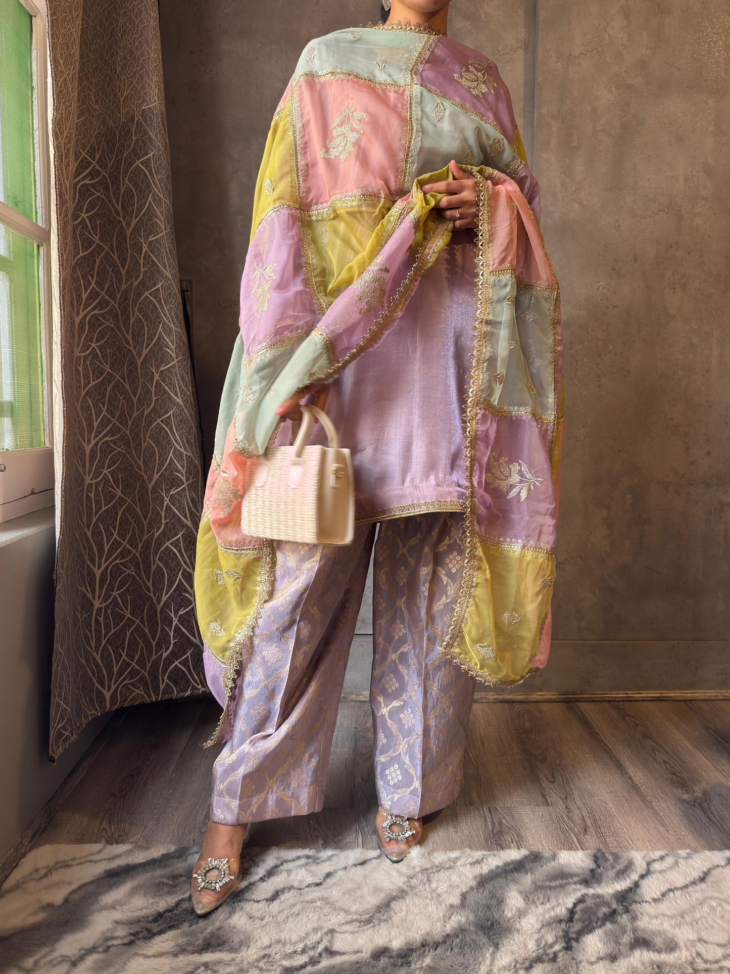 Lavender Suit with Organza Dupatta