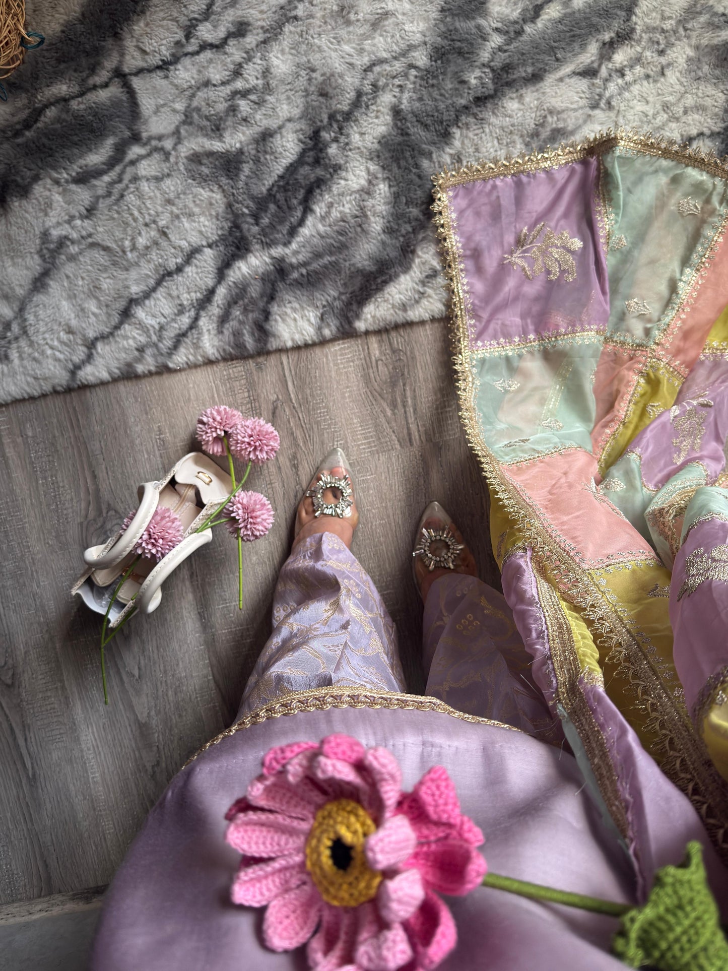 Lavender Suit with Organza Dupatta