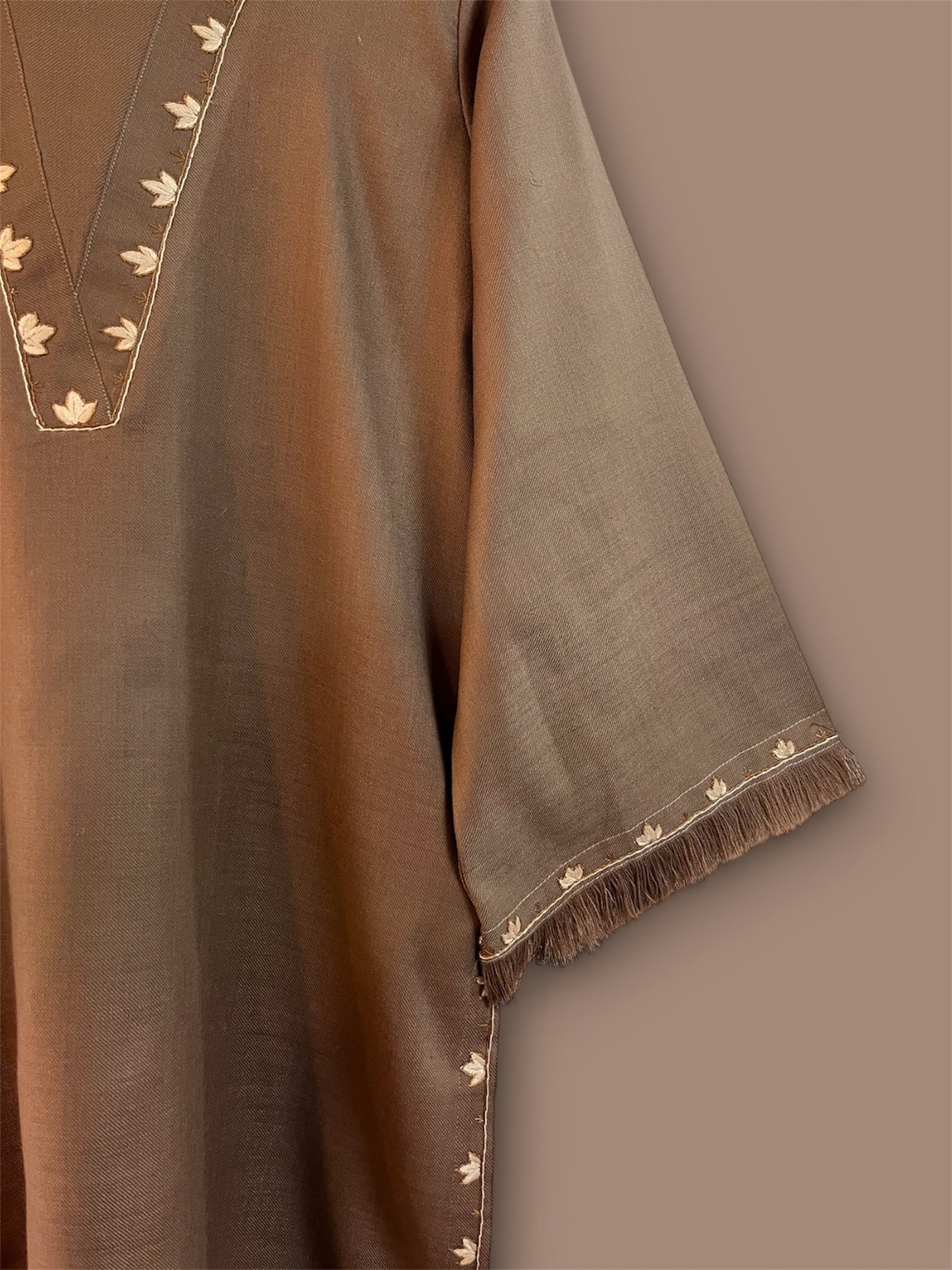 Brown Hand Embroidered Winter Kurti