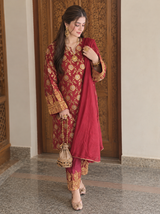 3pc Brocade Silk Tilla Suit