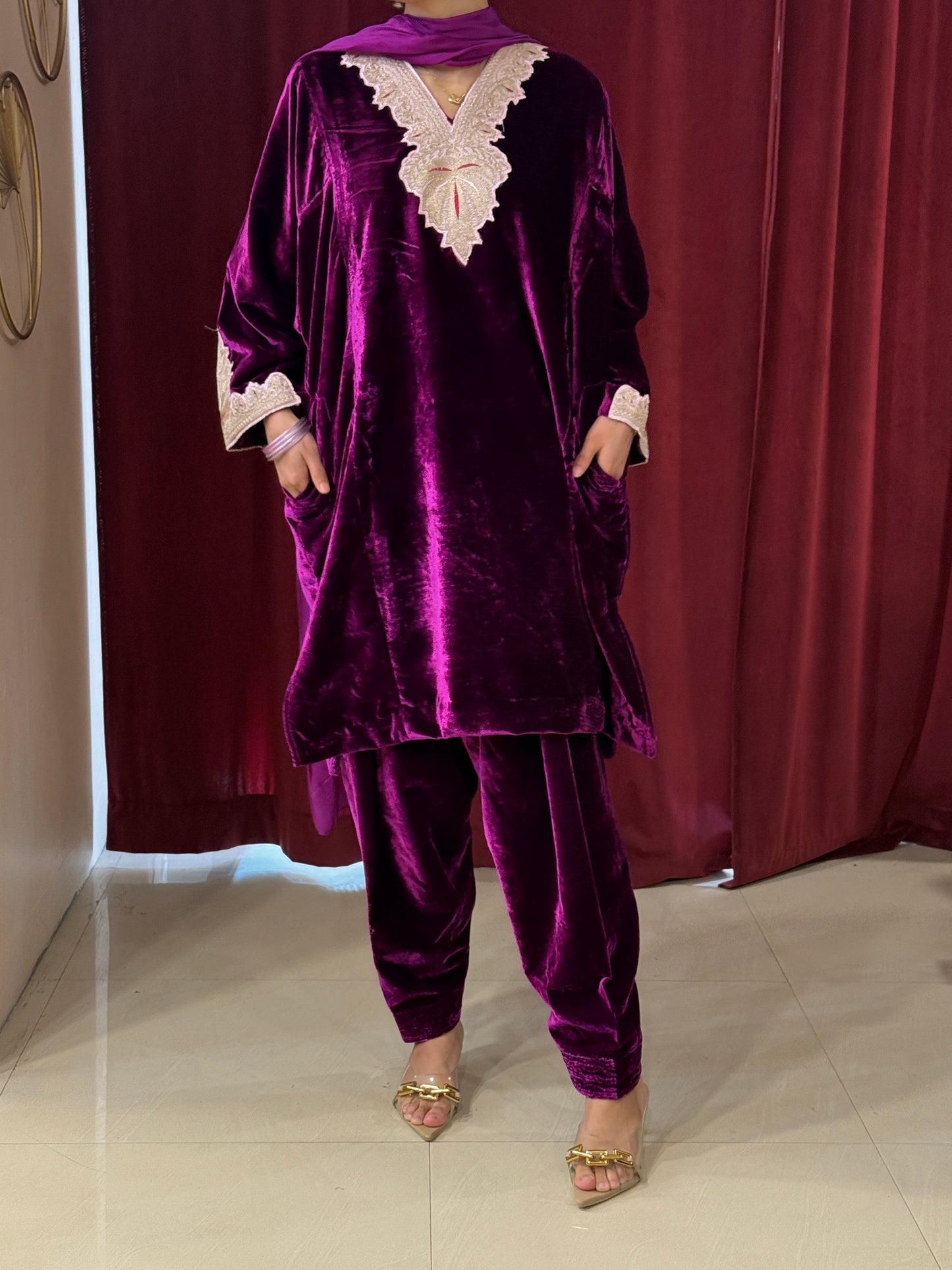 Patch work Velvet Pheran Set