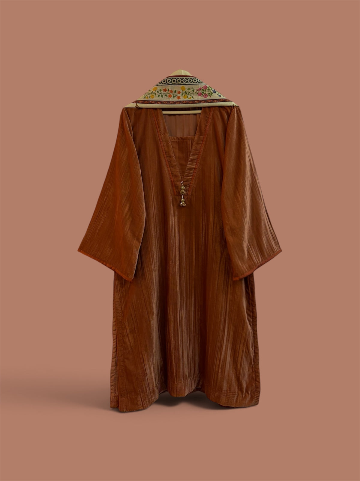 Minimal Velvet Suit with Manto Chaddar