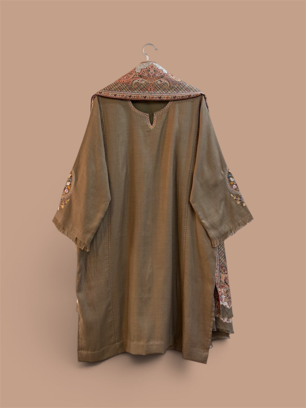 Hand Embroidered Wool Pheran set with Kani Shawl