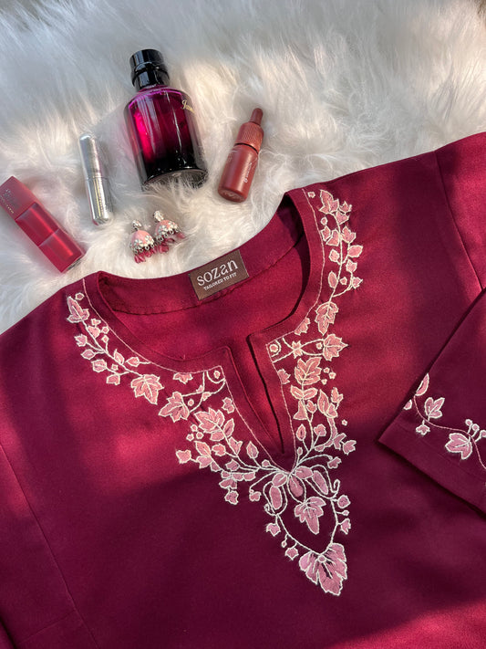 Maroon Hand Embroidered Pheran