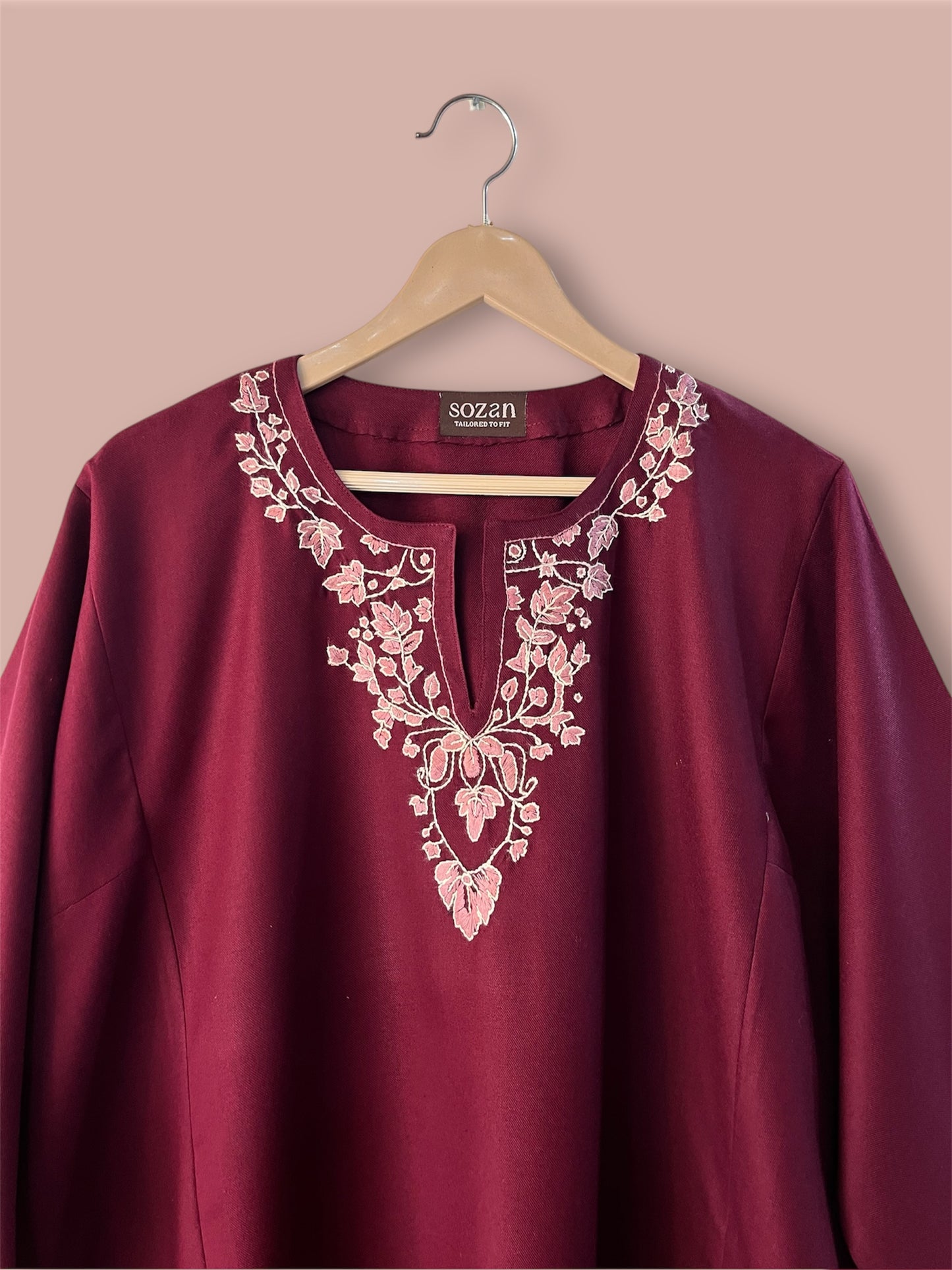 Maroon Hand Embroidered Pheran