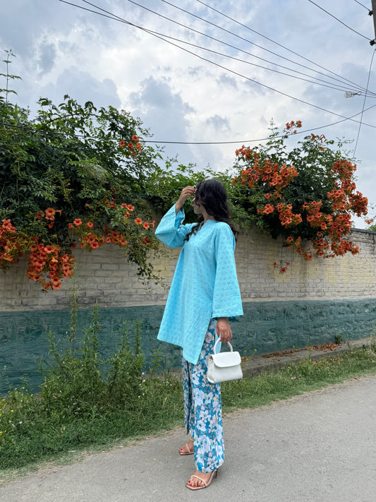 Oversized Blue Hakoba Shalwar Suit