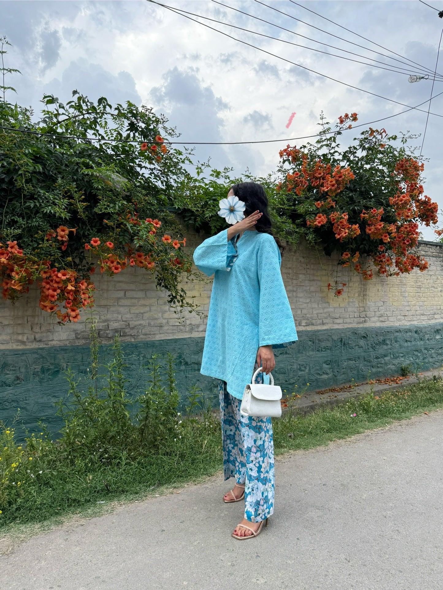Oversized Blue Hakoba Shalwar Suit