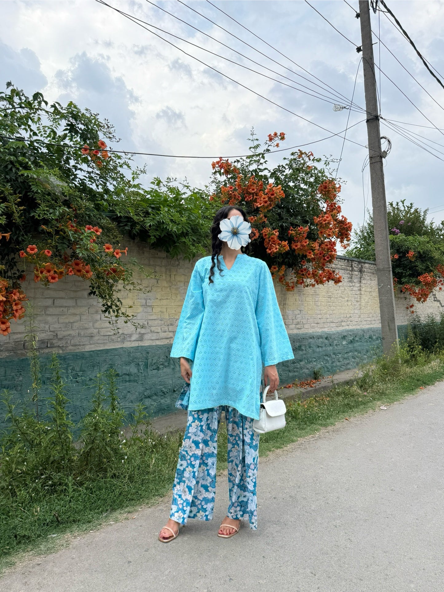 Oversized Blue Hakoba Shalwar Suit
