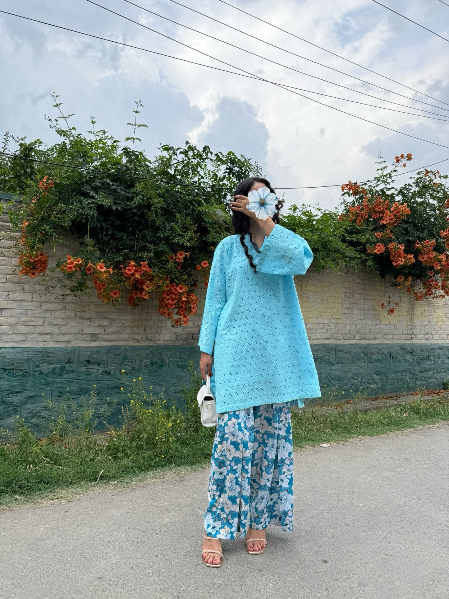 Oversized Blue Hakoba Shalwar Suit