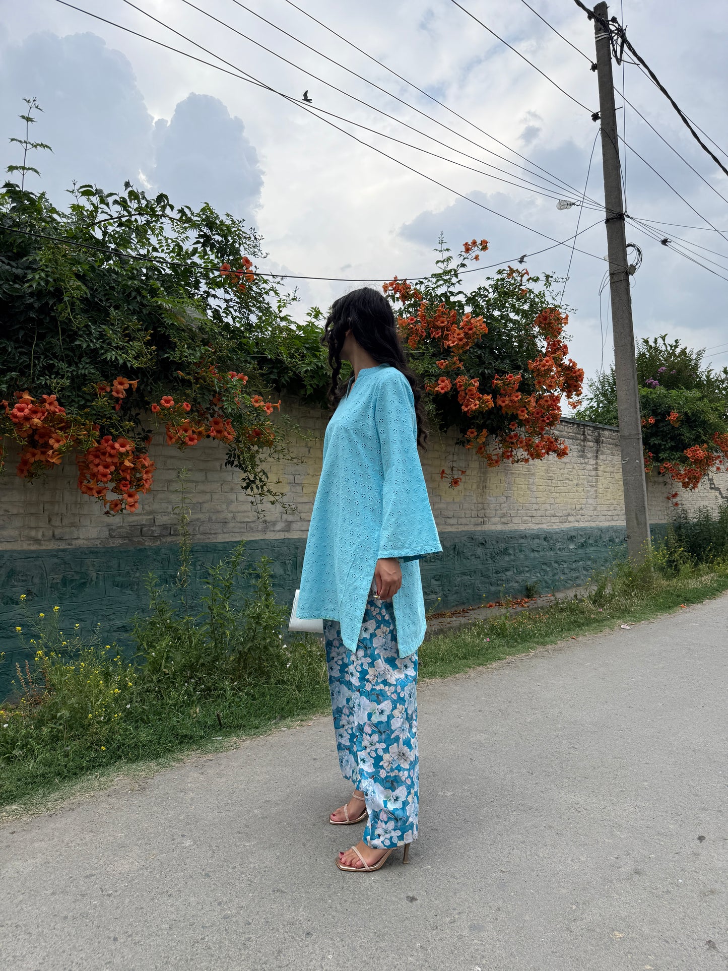 Oversized Blue Hakoba Shalwar Suit