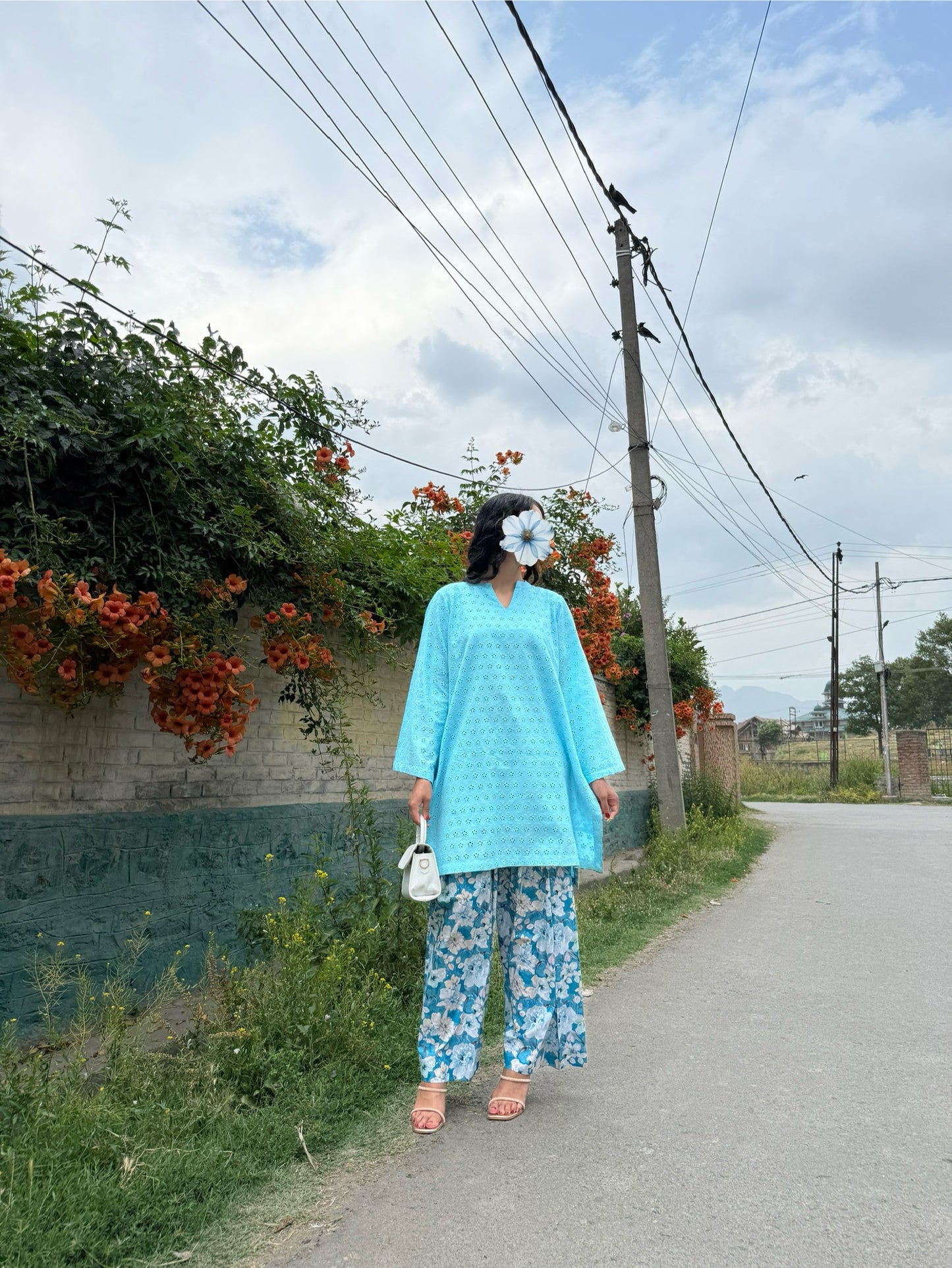 Oversized Blue Hakoba Shalwar Suit