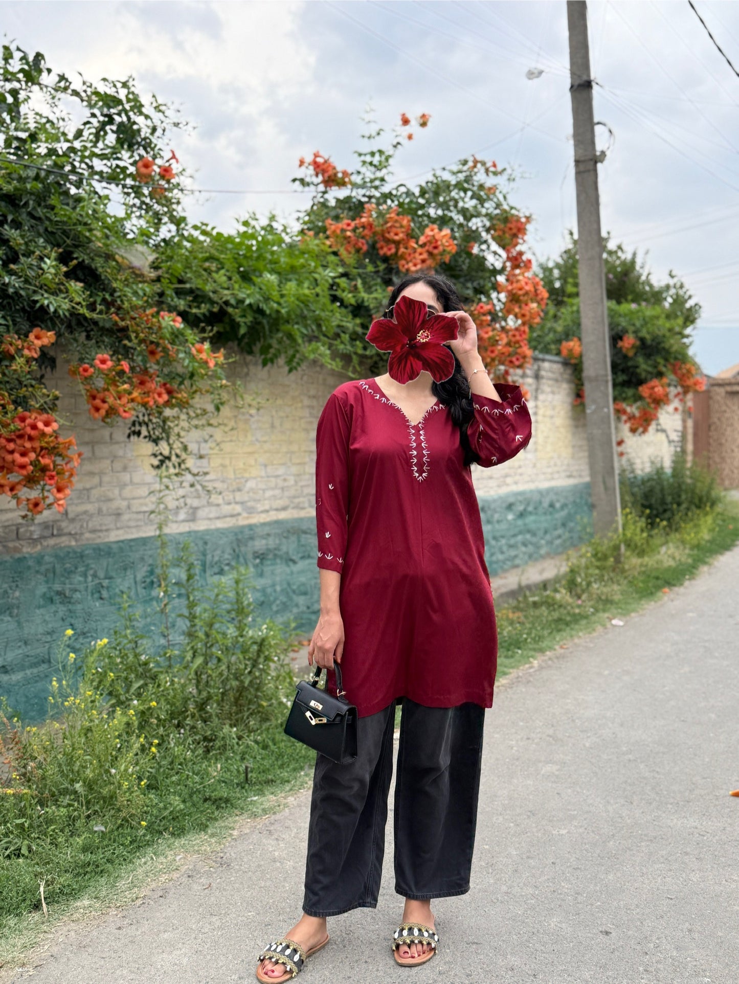 Hand Embroidered Red Kurti