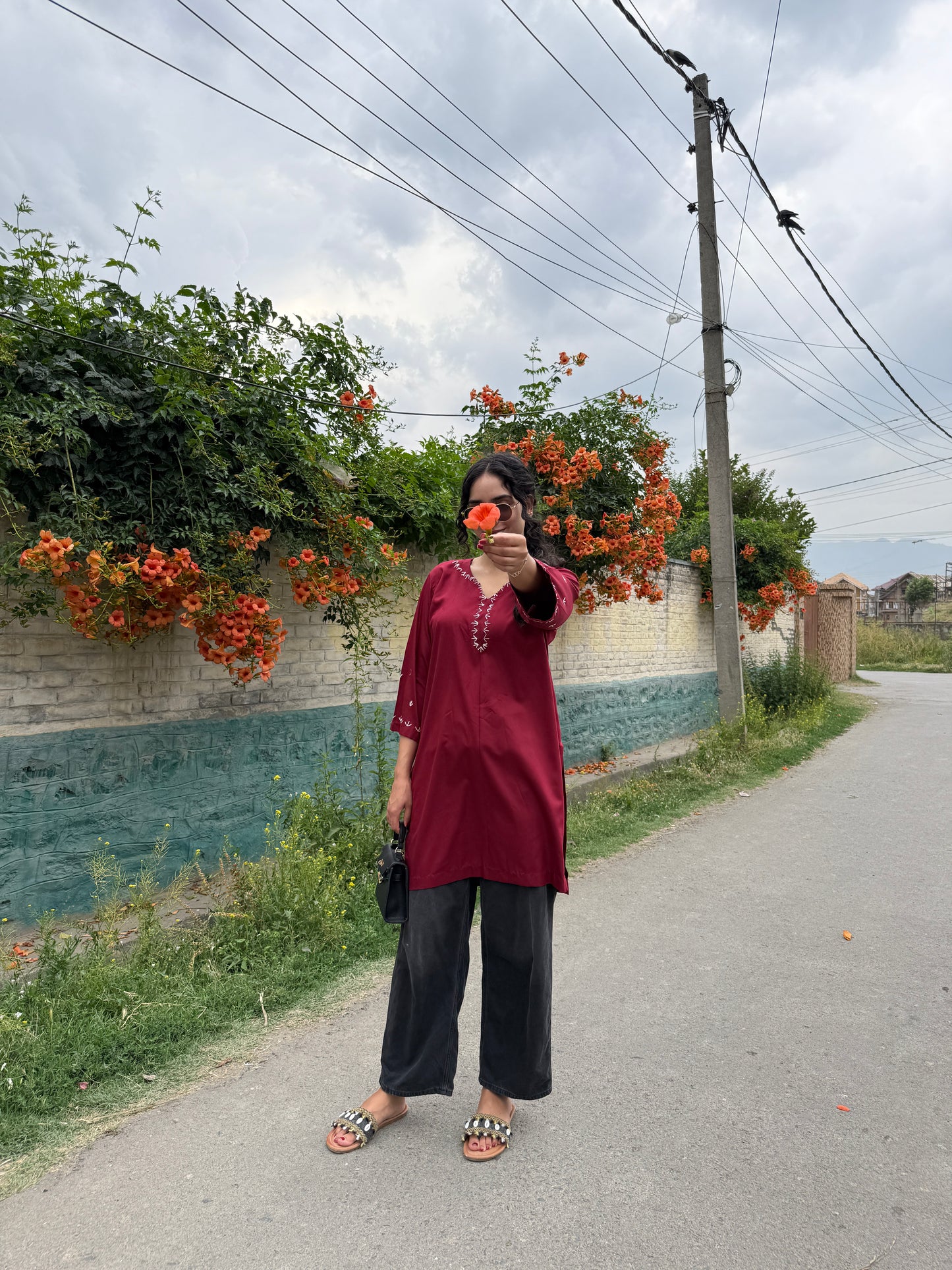 Hand Embroidered Red Kurti