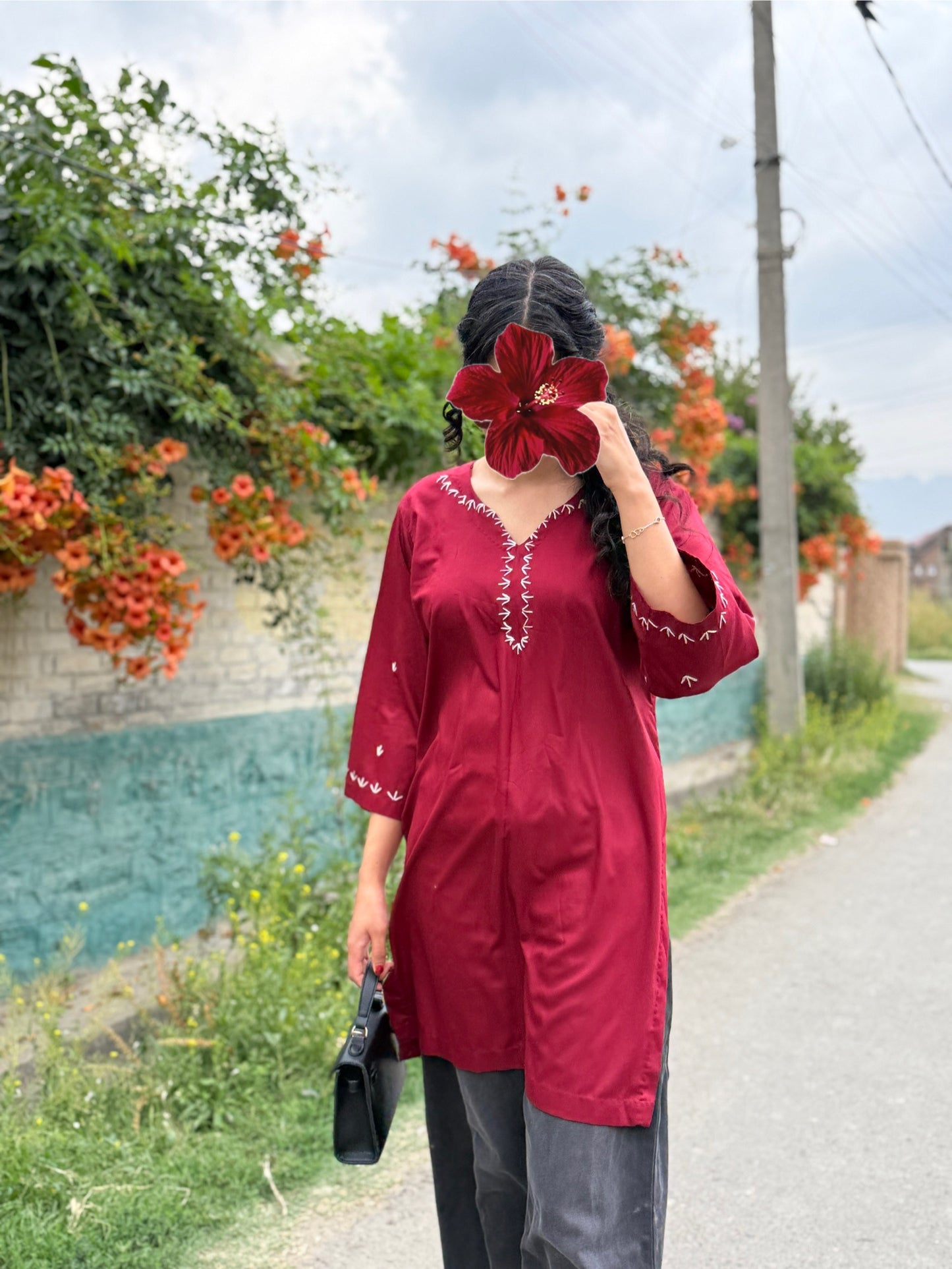 Hand Embroidered Red Kurti