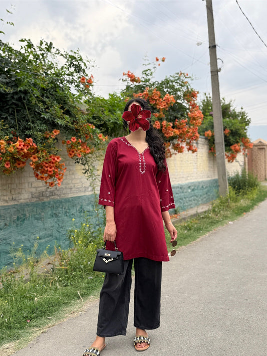 Hand Embroidered Red Kurti
