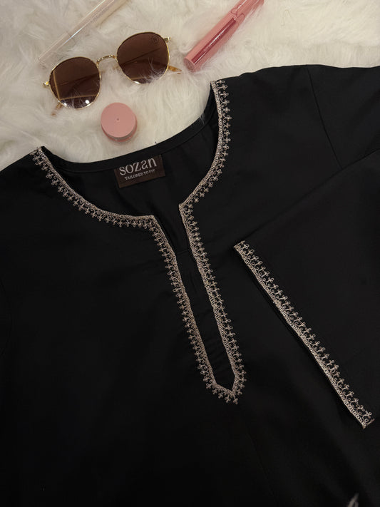 Black Kashmiri Tilla Short Kurti