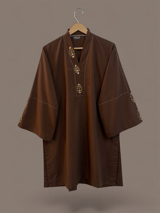 Brown Hand-Embroidered Cotton Coord Set
