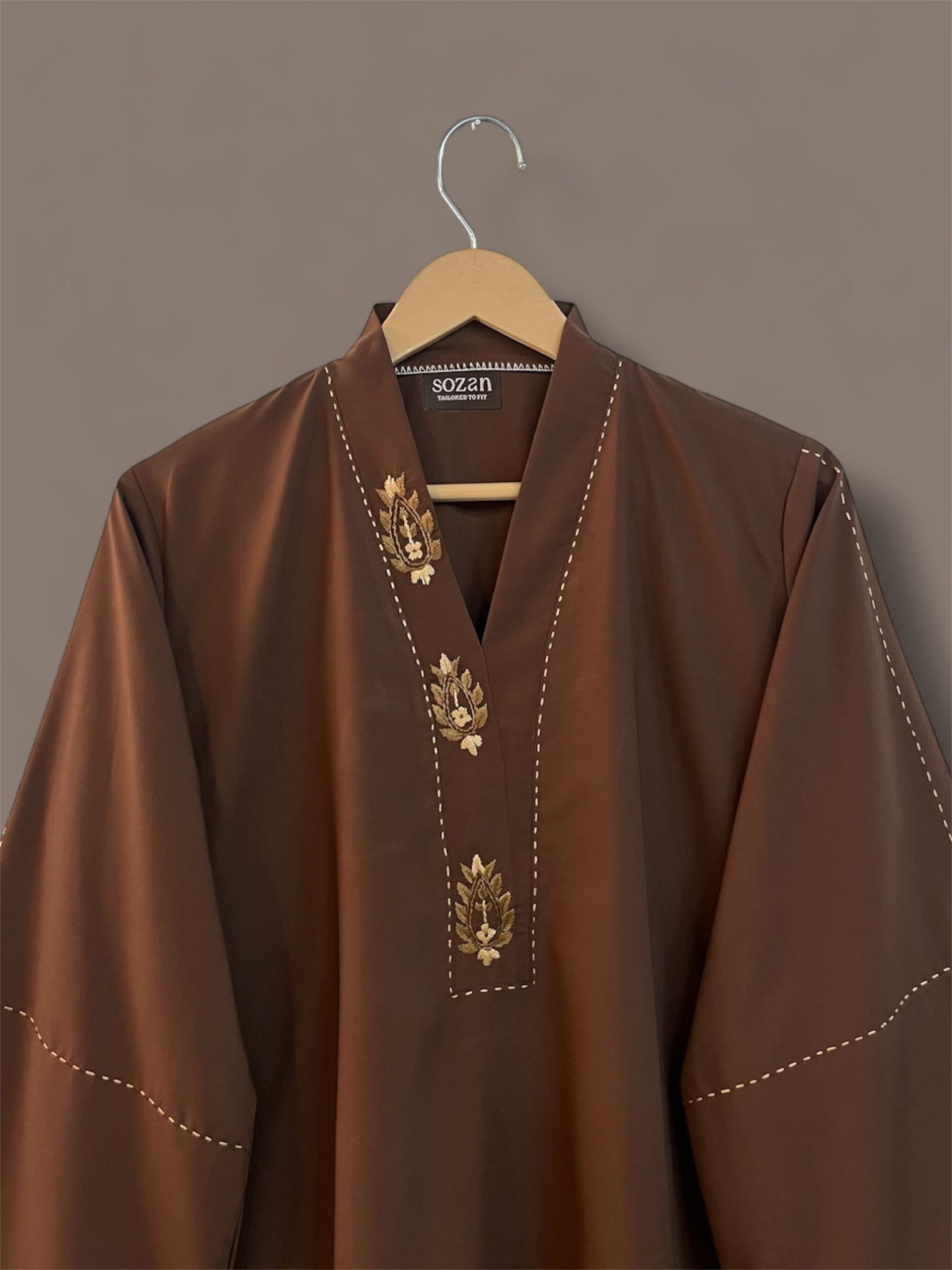 Brown Hand-Embroidered Cotton Coord Set