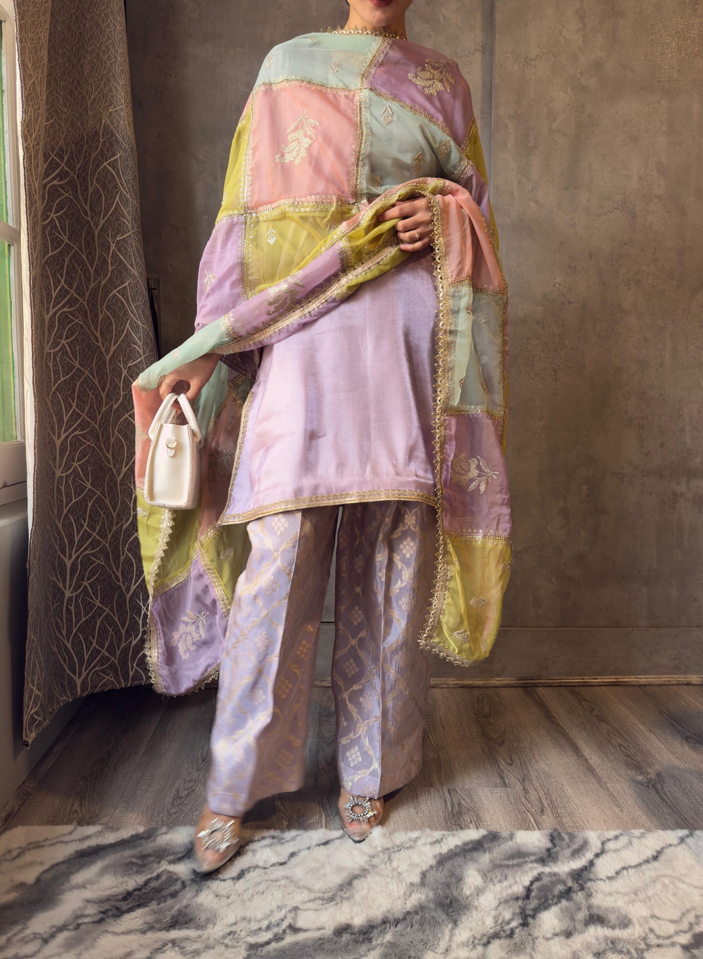Lavender Suit with Organza Dupatta