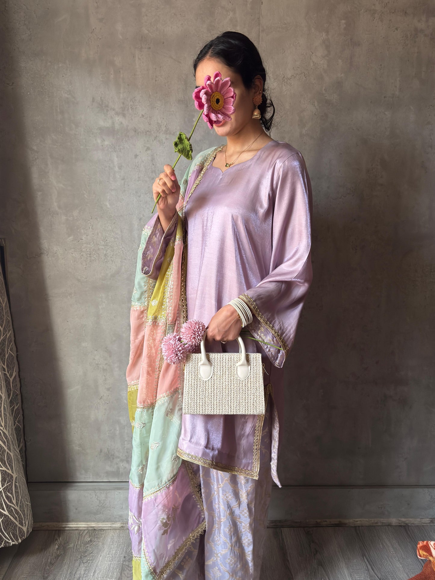Lavender Suit with Organza Dupatta
