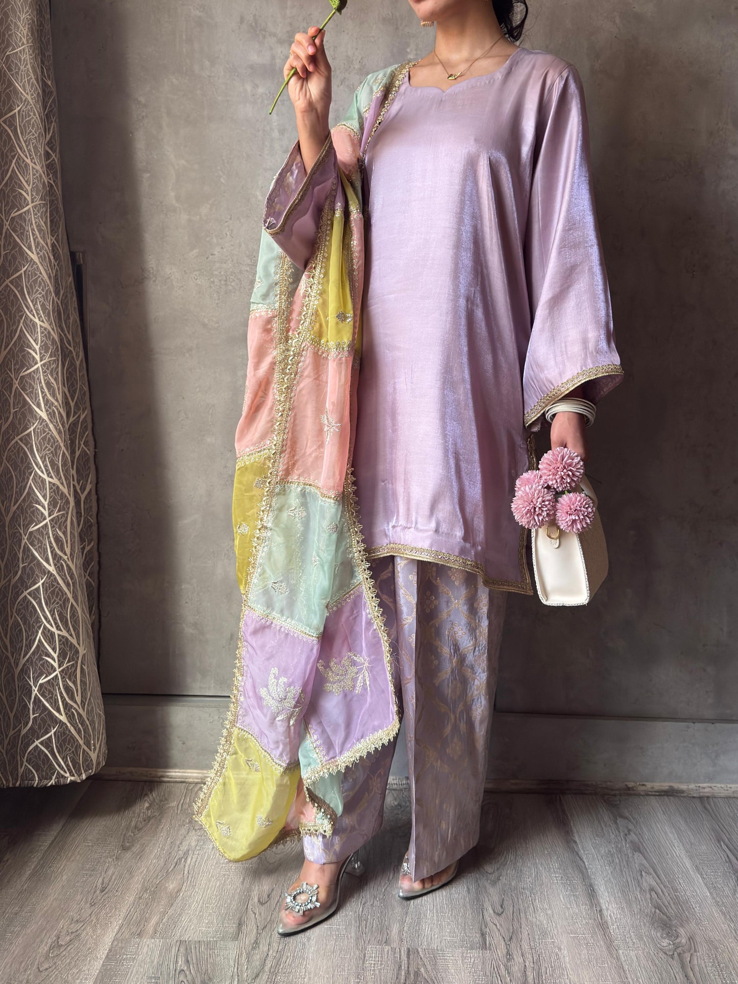 Lavender Suit with Organza Dupatta