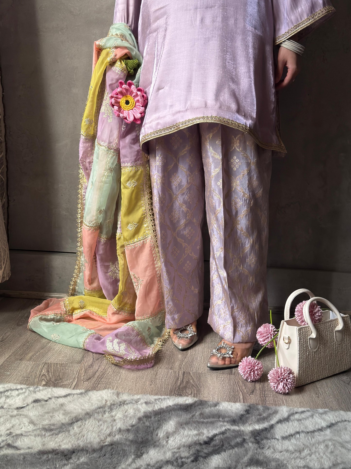 Lavender Suit with Organza Dupatta