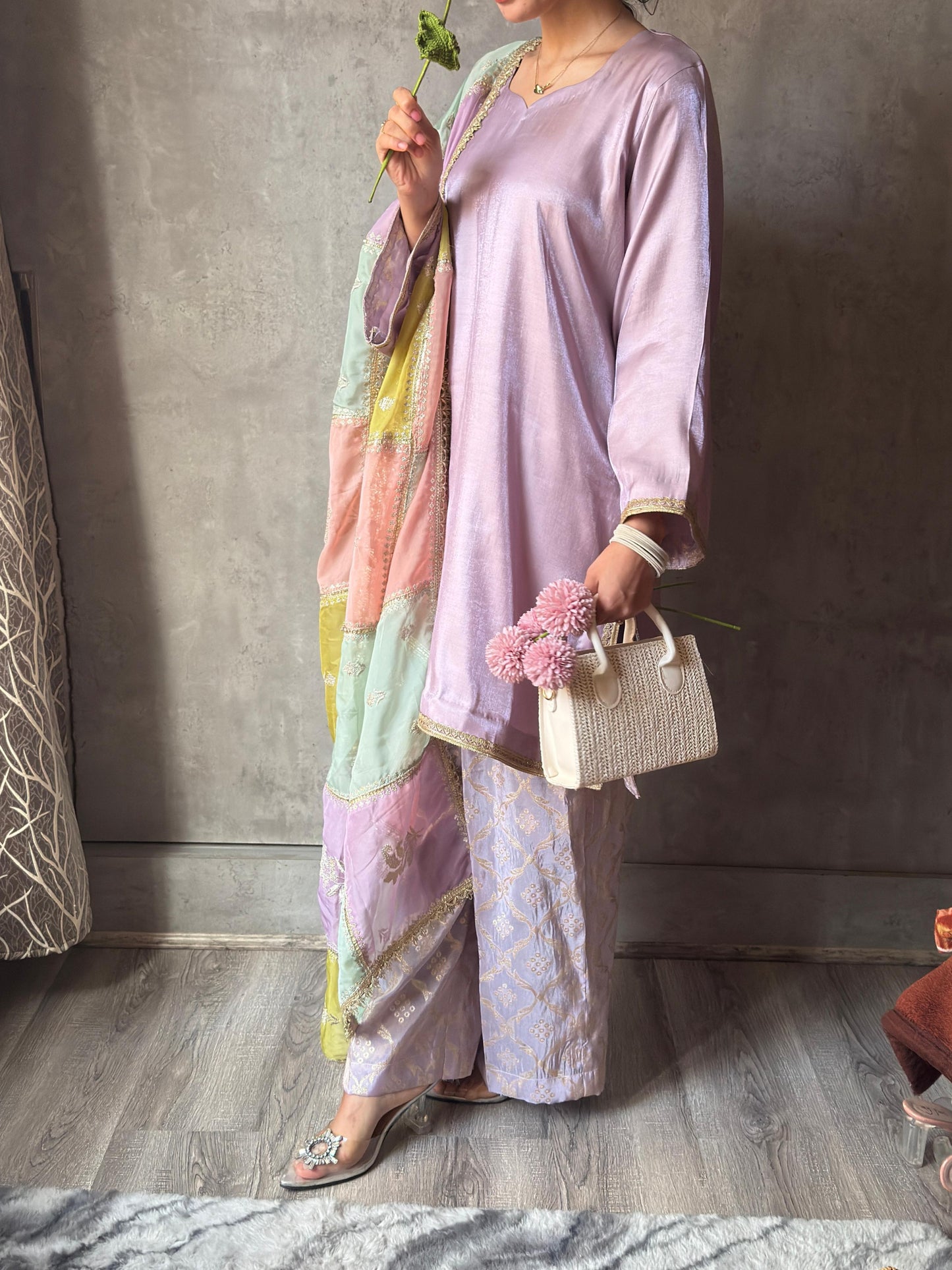 Lavender Suit with Organza Dupatta