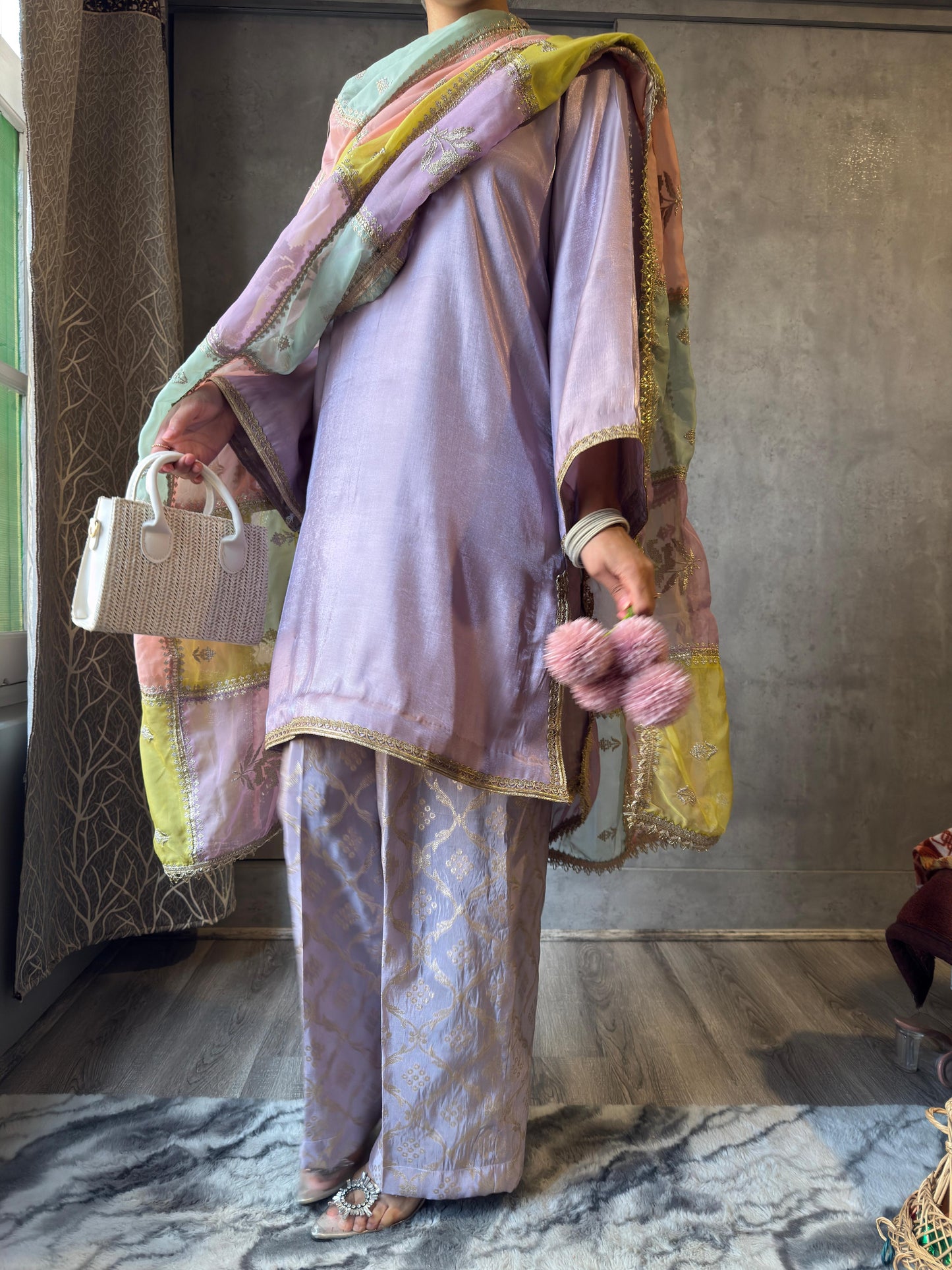 Lavender Suit with Organza Dupatta